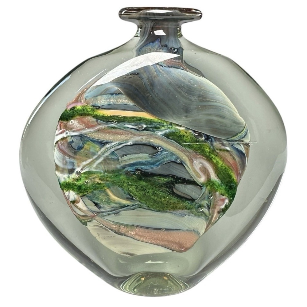 Signed Michele Luzoro Art Glass Vase Biot France Pillow Vase  5"L x 5"W *Read